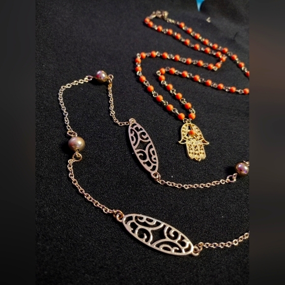 Elegant Silver and Gold Beaded Necklace Set - Picture 2 of 9